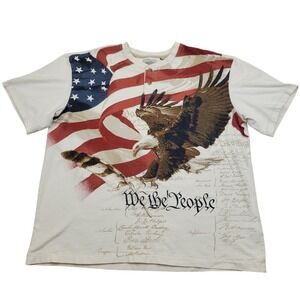 American Legacy Mens XL Graphic T-Shirt Eagle Flag We The People Henley